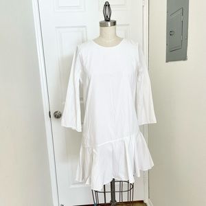 White Zara cotton poplin dress with ruffle hem